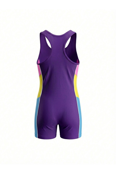 My-o Girls' Swimsuit with Shorts - Color Block Long Leg Sporty Training and Beach Swimwear