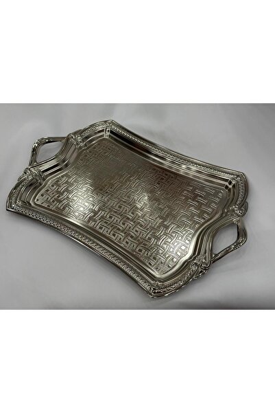 GÜRLEK TEKSTİL Sena Tea and Coffee Tray Embossed Silver Color Size 30 X 23 Tray for 4 People