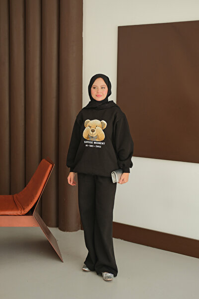 LOCCO Women's Teddy Bear Printed Set Black