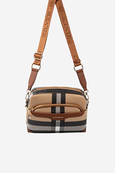 Silver Polo حقيبة كروس نسائية SP1201 منقوشة باللون البيج-تان