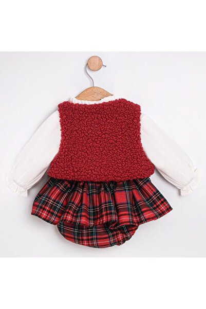 Cumino 3-18 Months Plaid Rosette Birthday Baby Girl Set with Ribbon