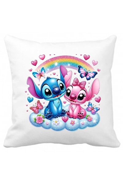 CRD PRINT Pernă personalizată cu imprimeu Stitch și Înger, 40 x 40 cm, albă, ...