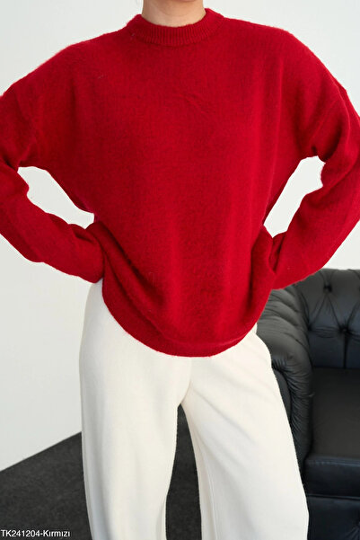 cemo Fuzzy Knit Oversized Crewneck Sweater Long Sleeve Jumpers