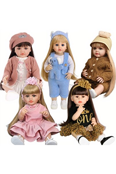 rut&cari Păpușa Reborn 55cm din Silicon Vinil Moale, cu Păr Lung Bebe Realist cu Accesorii