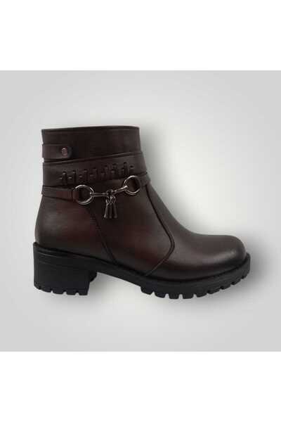 iskarpino Genuine Leather Brown Zippered Women's Boots with Tassel Detail