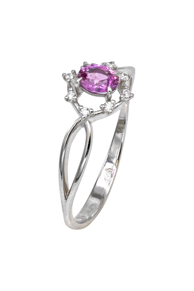 Gold 14K Ring with Diamonds and Pink Sapphire