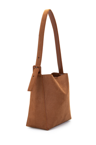minebag Suede Alita Shoulder Bag with Belt Strap Detail, Brown