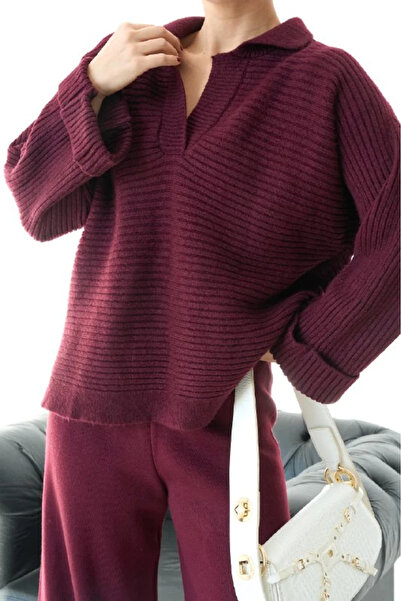 cemo Women's Ribbed Knit Long Sleeve Polo Neck Sweater Tunic