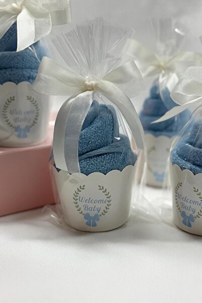 S&R 5 штук дитячих подарункових рушників у вигляді мафінів, синього кольору, з написом «Welcome Baby» англійською мовою