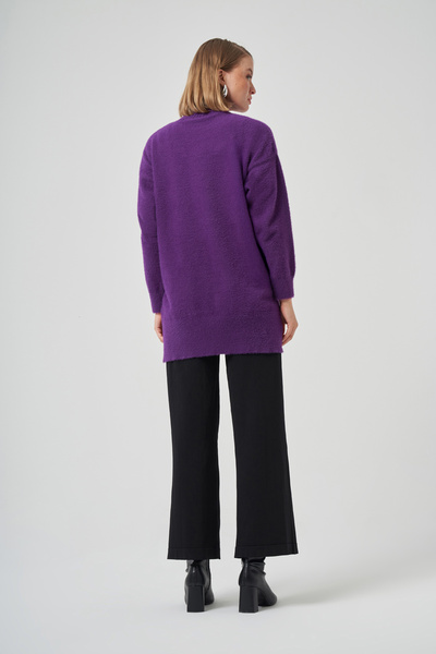 Nuss Angora Sweater with Detachable Brooch 7000 Purple