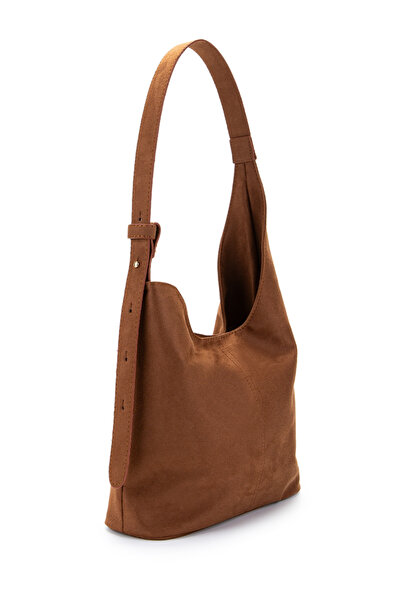 minebag Suede Curved Detailed Mona Handbag Brown