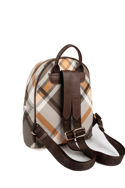 Silver Polo Silver & Polo Sp1062 Women's Backpack Plaid Khaki-Brown