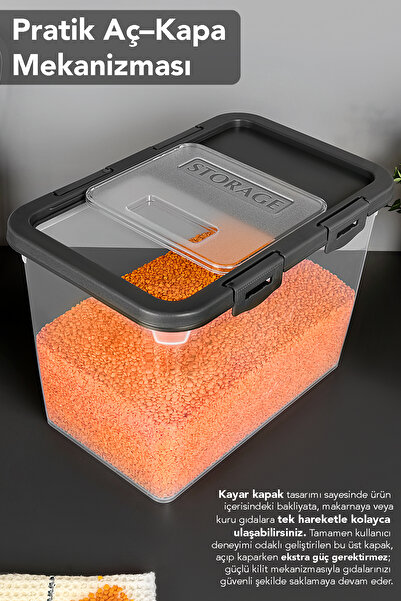 Meleni Home 2-Piece Sliding Lid Grain Storage Container - Multi-Purpose Lockable Lid Flour Food Container Gray 10+15 Lt