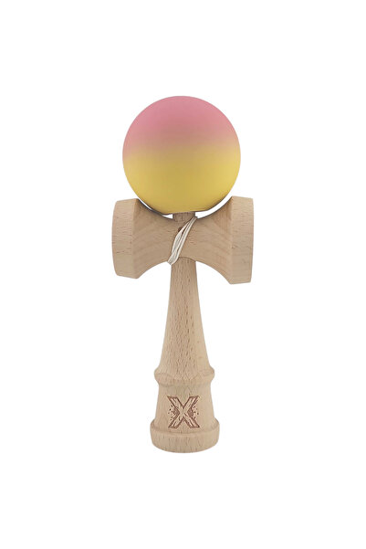 VİBE Kendama X, Profesionala, din Lemn, Rubber Grip, 18 cm, Roz/Galben