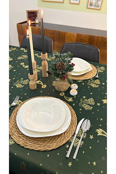 homease Christmas Themed Green Jacquard Tablecloth | Bright Silvery Comet Pattern
