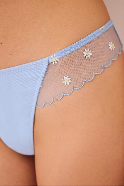 Perspective Women Secret Сині мереживні трусики-танга з вишивкою