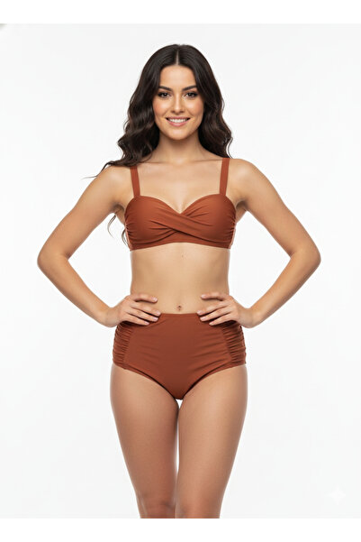 My-o Women's High Waist Shaping / Sculpting Side Gathered Draped Bikini Set