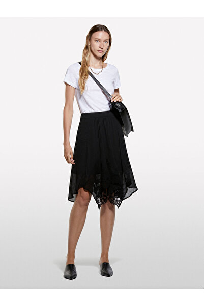 Sisley Lace Asymmetrical Zippered Lined Skirt Women's Black Skirt - 325A40Rbl002Y