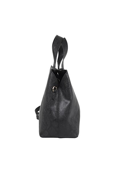 Reseen Black Faux Leather Snake Pattern Shoulder & Hand Bag – 3 Compartments, Magnetic and Zipper Closure Design