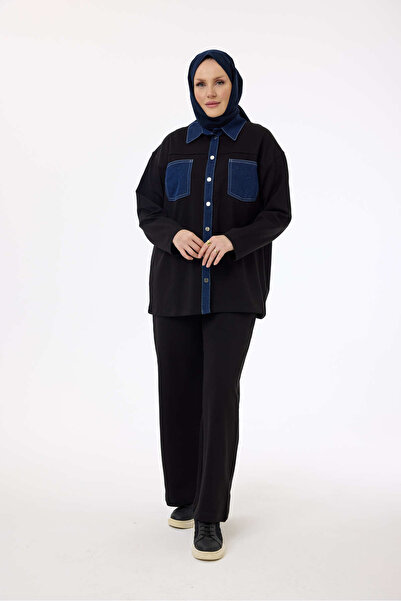 My City 6053 - Stylish Comfortable Cotton Polyester Denim Paneled Pants Shirt Set