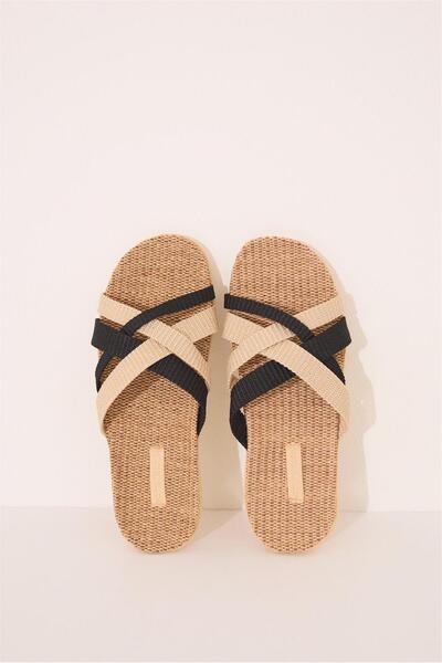 Perspective Women Secret Бежево-чорні пляжні капці з ремінцем