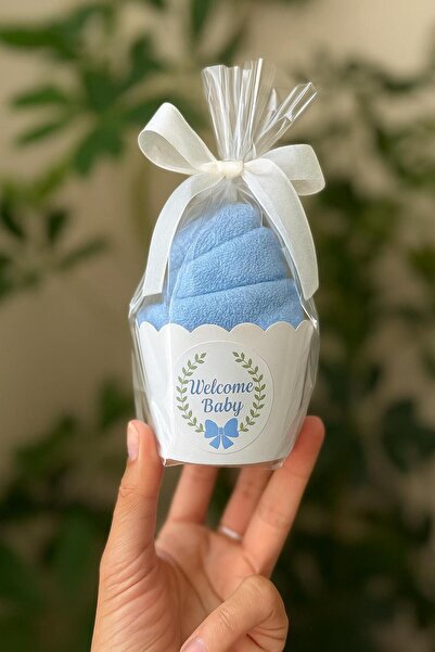 S&R 5 штук дитячих подарункових рушників у вигляді мафінів, синього кольору, з написом «Welcome Baby» англійською мовою