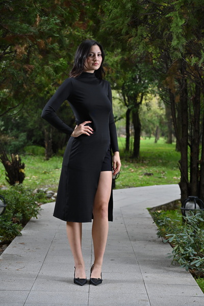 WESS DESİGN Midi Length, Long Sleeves, Stand-Up Collar Bluse, Tunic