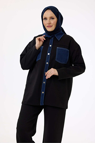 My City 6053 - Stylish Comfortable Cotton Polyester Denim Paneled Pants Shirt Set