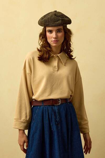 Ceylan Otantik Μπεζ πόλο γιακά κοντό μπλουζάκι