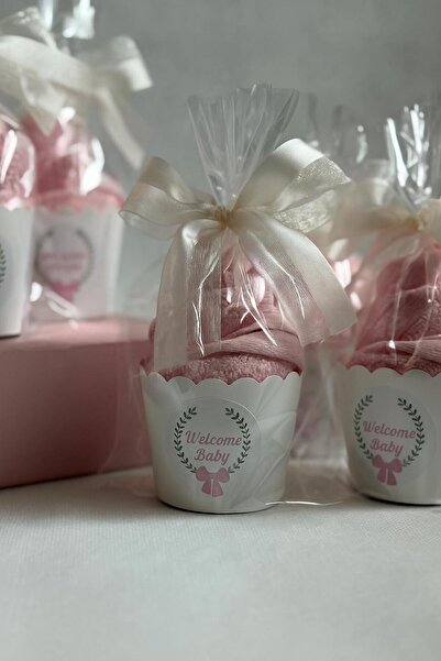 S&R 5 штук дитячих подарункових рушників у вигляді мафінів, рожевого кольору, з написом «Welcome Baby» англійською мовою