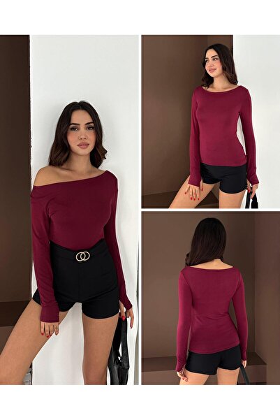 Elaxi Women's Boat Neck Finger-Looped Long Sleeve Full Stretch Fabric Cotton Viscose Buzzy Body T-Shirt