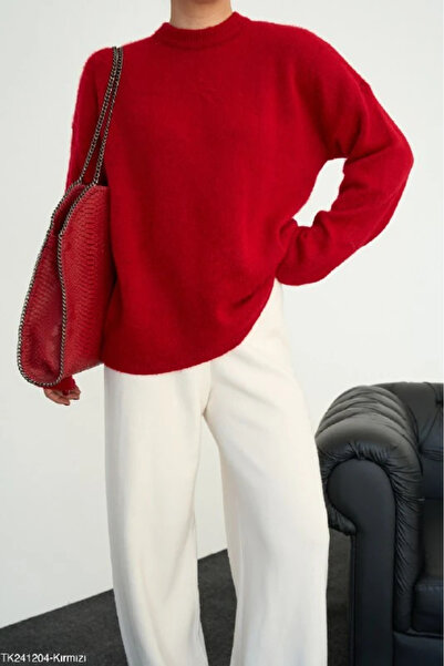 cemo Fuzzy Knit Oversized Crewneck Sweater Long Sleeve Jumpers