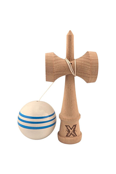 VİBE Kendama X, Profesionala, Original Super Sticky, din Lemn, 18 cm, Dark Alb/Albastru