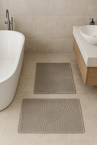 Geus Halı Banyo Paspas Seti 2'li Vizon Yumuşak Kaymaz Taban Yıkanabilir Leke ...