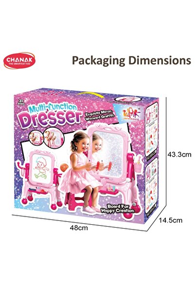 Chanak 4-in-1 Dresser & Sketchpad Playset – Makeup Vanity, Drawing Board, Basketball for Kids 3+