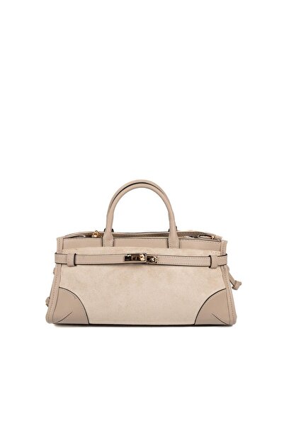 Silver Polo SP1260 Geantă de mână pentru femei din piele intoarsa bej-nisip