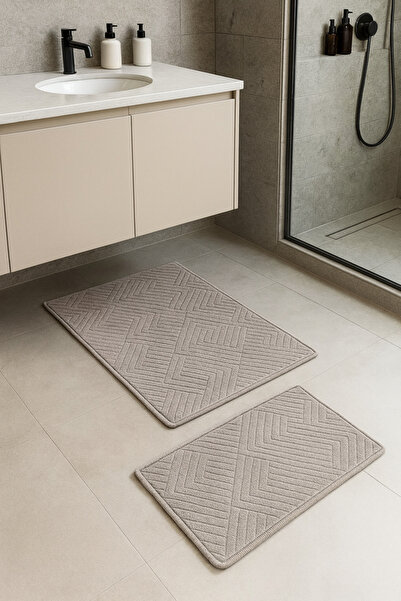 Geus Halı Bathroom Mat Set of 2 Mink Soft Non-Slip Base Washable Stain Resist...