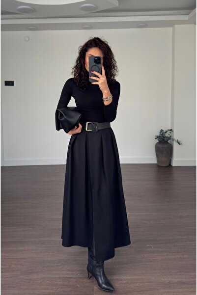 Vinales شق تنورة قطنية بتفاصيل حزام