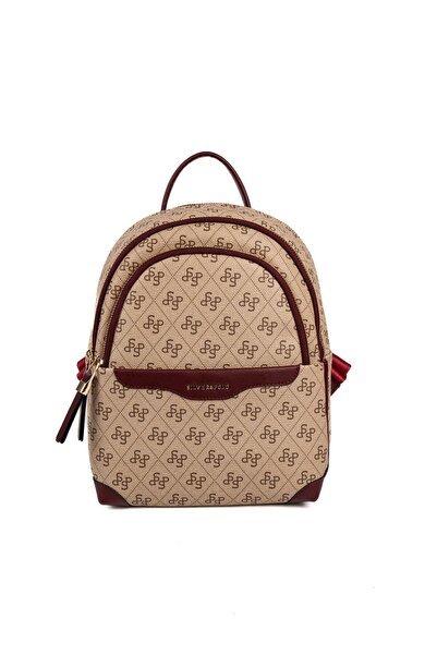 Silver Polo Silver & polo sp1265 women's backpack monogram dark beige-burgundy