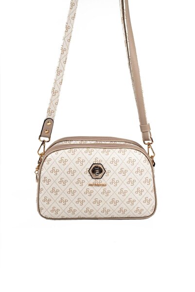 Silver Polo SP745 Kadın Çapraz Çanta Monogram Bej-Kum