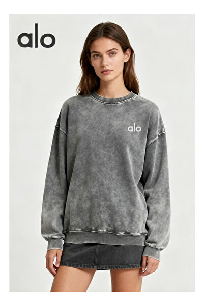 Alo Acid Wash Grey Oversized Sweatshirt - Vintage Style, Loose Fit & Retro Streetwear