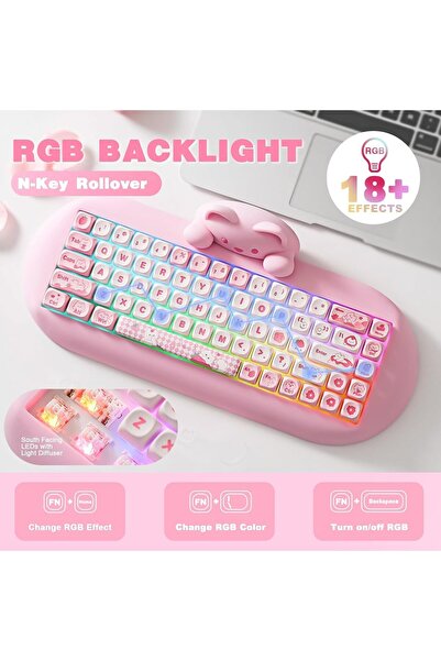 YUNZII C68 Wireless 65% Mechanical Keyboard, Hot-Swap, BT5.0/2.4G/Wired, RGB, Pink