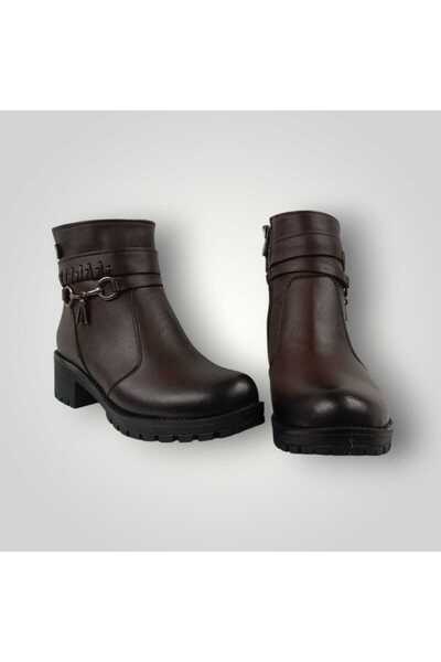 iskarpino Genuine Leather Brown Zippered Women's Boots with Tassel Detail