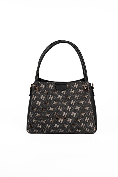 Silver Polo SP1254 Kadın El Çantası Monogram Füme-Siyah