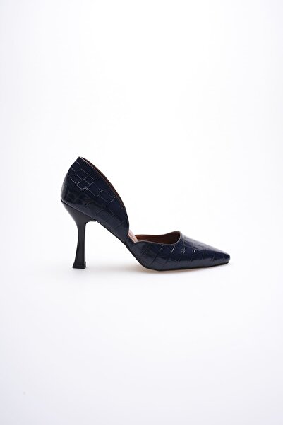 MARCHEO Angela Women's Navy Blue Crocodile Heeled Shoes