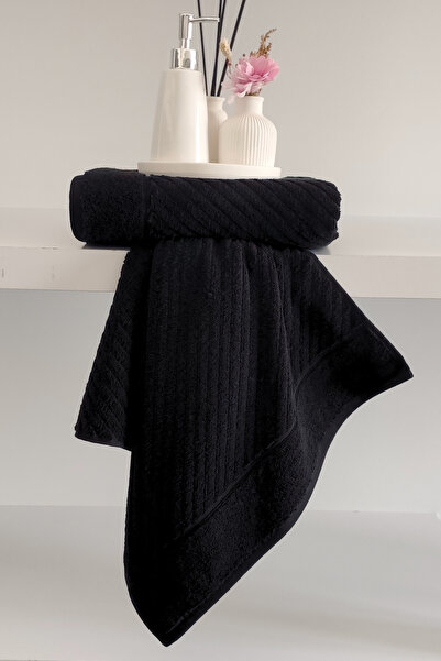 Sevim Πετσέτες χεριών από 100% βαμβάκι 2 τεμαχίων - Μοντέρνο σχέδιο με ρίγες - Μαλακή υφή - Μαύρο χρώμα