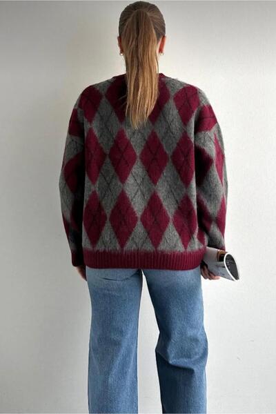 dağons Dgn's Special Baklava Pattern Women's Tricot S Fleece-Lined Sweater
