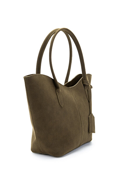 minebag Double Handle Suede Hype Women's Shoulder Bag Khaki