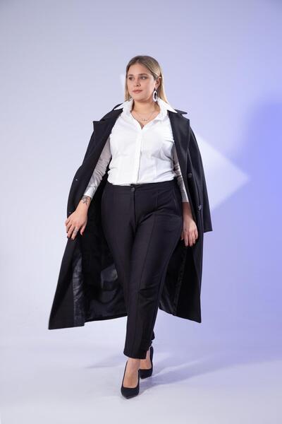 Roxxlen 207516 بنطلون نسائي كبير الحجم بتفاصيل على الساق باللون الأسود