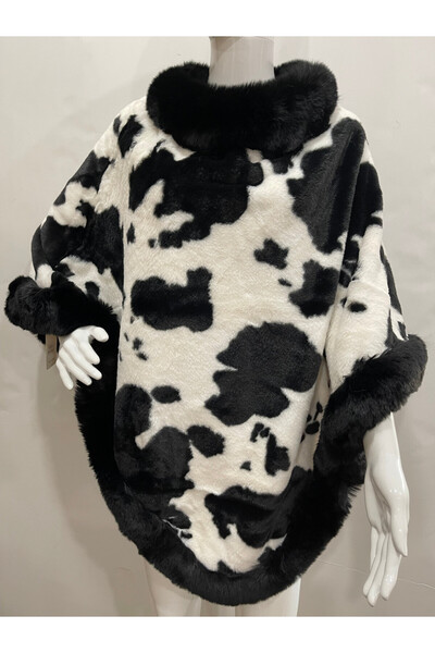 Welike Women's faux fur cape CowSpots